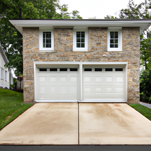 Suburban Bernardsville home with a modern sectional garage door and driveway under soft daylight